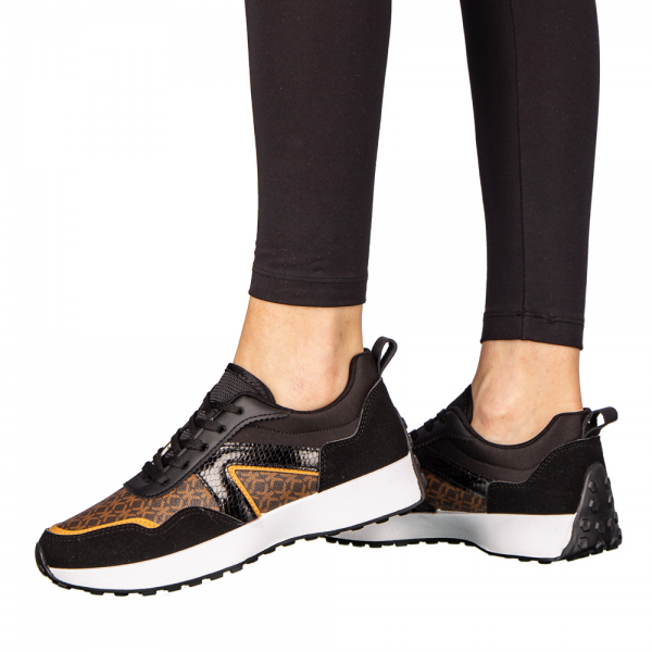 Γυναικεία αθλητικά παπούτσια μαύρα από οικολογικό δέρμα Mirafa, 5 - Kalapod.gr